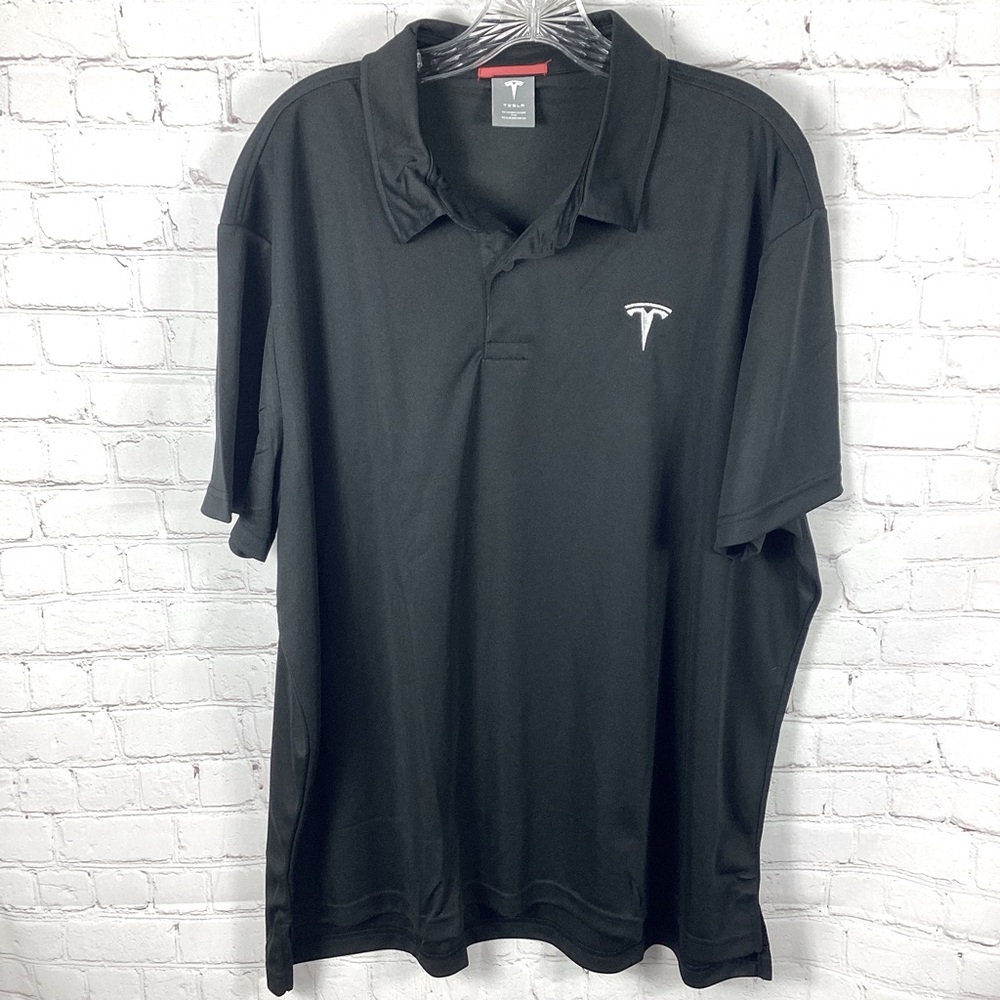 NWOT Tesla Black Polo Golf‎ Shirt Men’s Size 2X 100% Polyester Lightweight Logo